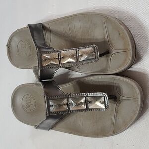 Fit Flop Womens Exercise Sandals Gray‎ With Clear Square Jewels Sz 7 GUC